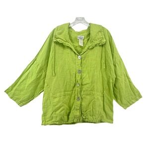 VTG Mosaic USA Womens Lime Green 100% Linen Button Front Jacket Sz M Made in USA